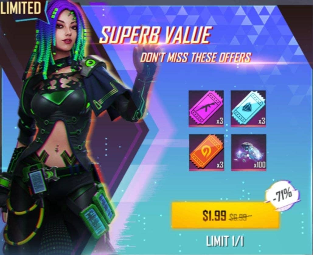 آفر 1.99 دلاری SUPERB VALUE فری فایر (Free Fire)